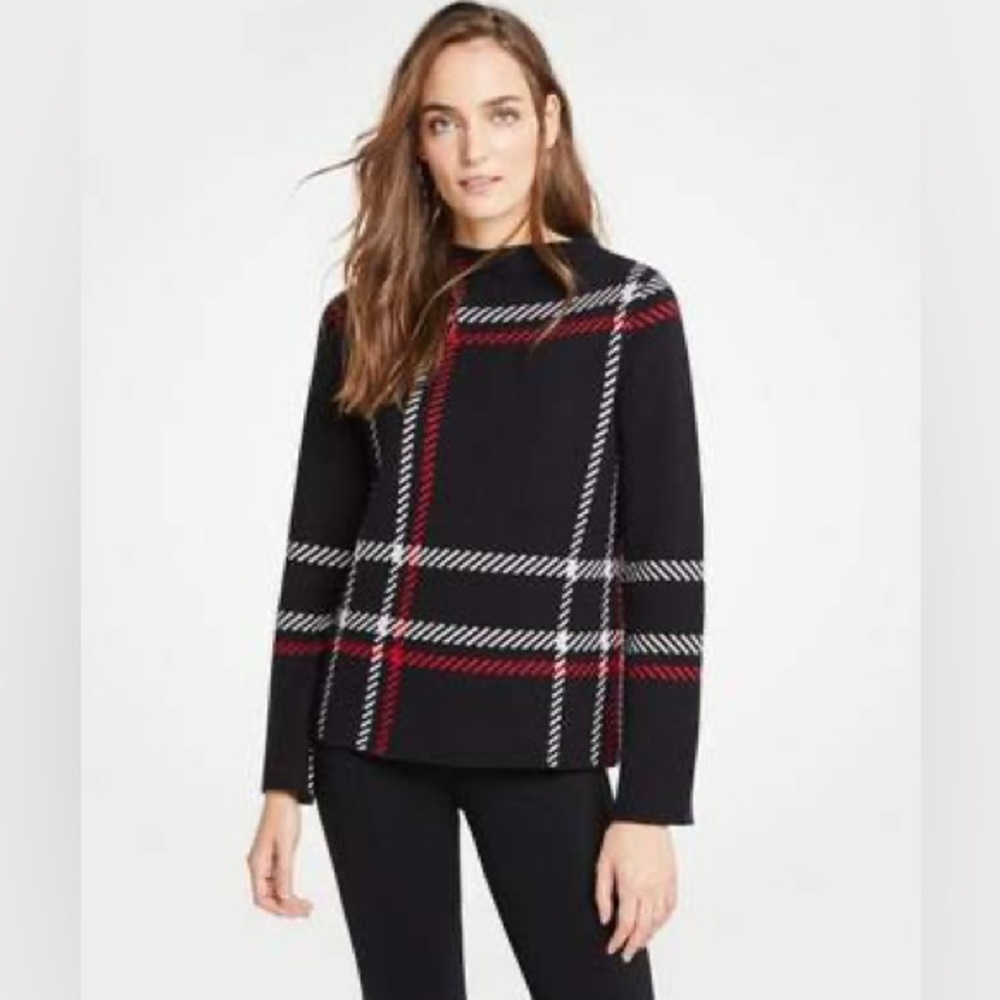Ann Taylor Plaid Mock Neck Sweater XSP NWT